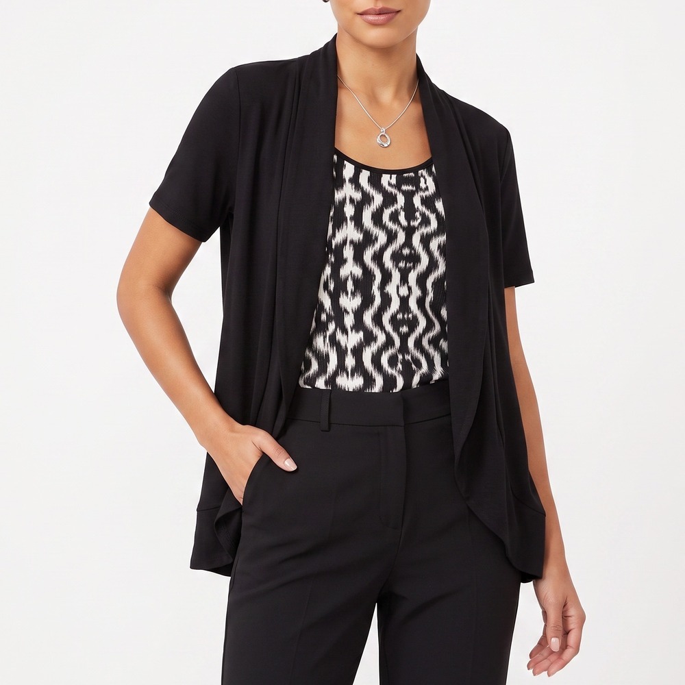 Notations Top Womens 2X Black White Layered Inset Short Sleeve